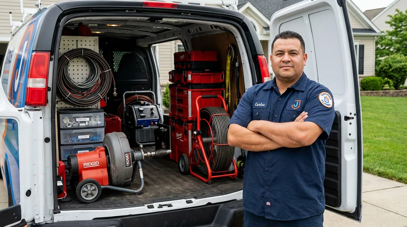 Professional drain cleaning equipment and Johns Plumbing LLC plumber in Wallington