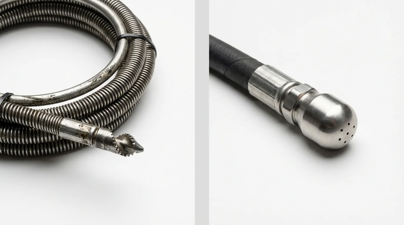 Drain snake cable and hydro jetting nozzle used for drain cleaning in Wallington, NJ