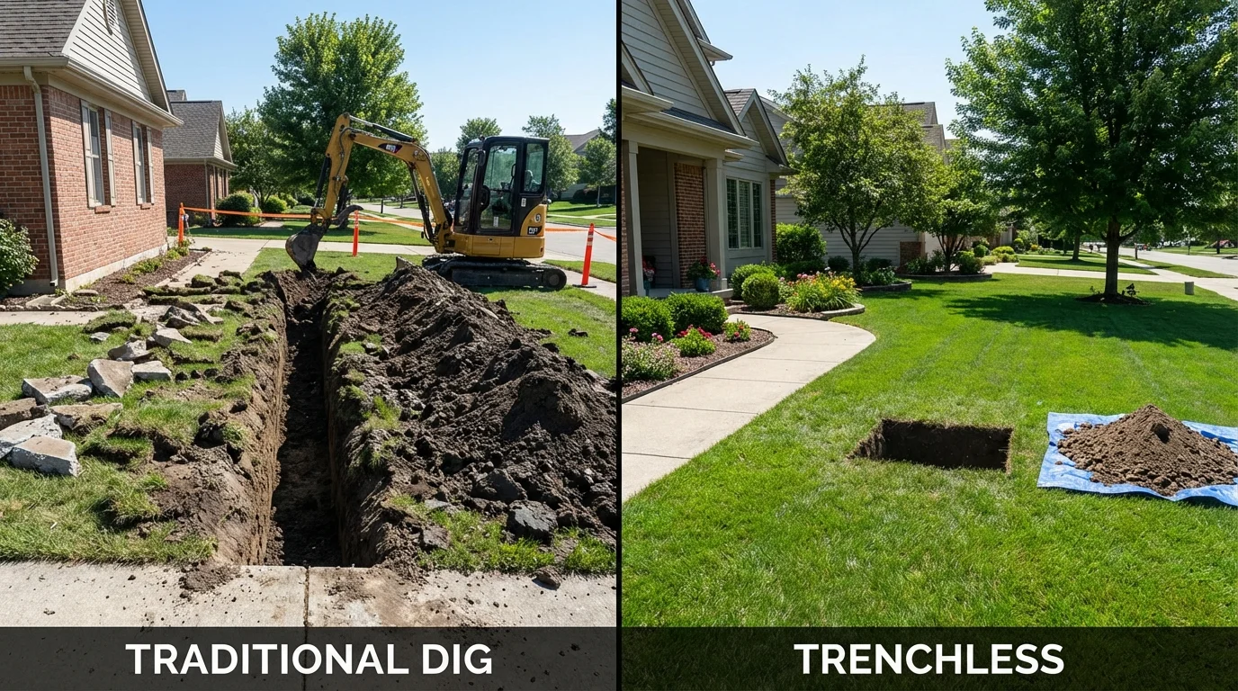 Trenchless sewer repair with minimal yard damage versus traditional excavation in Wallington, NJ